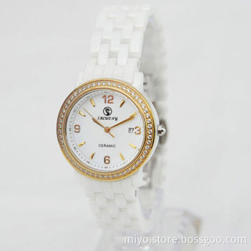 Fashionable White Ceramic Lady's Watch, Can Engrave Customer's Logo, OEM and ODM Orders Welcomed